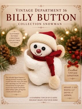 Department 56 Billy Button Hugging Snowman Retired Glittered Christmas Figurine
